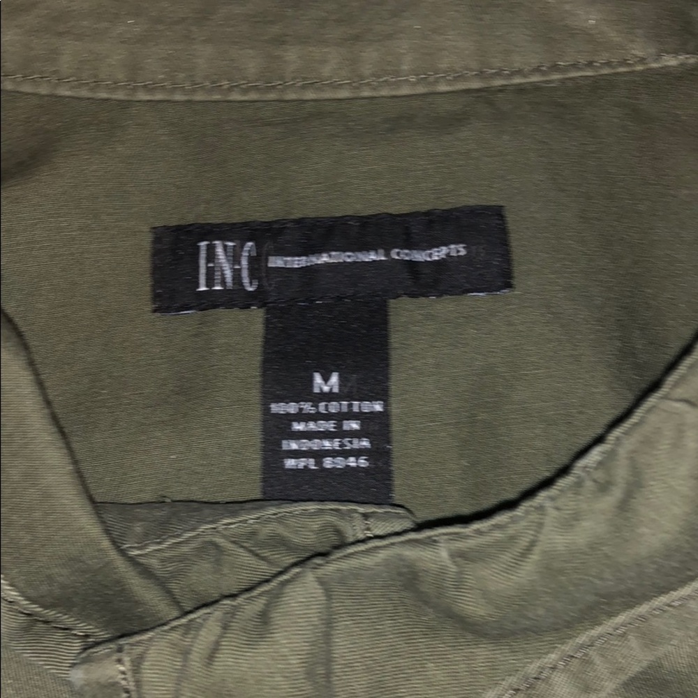 INC Army Green Fall Ruffle Jacket - Picture 3 of 5